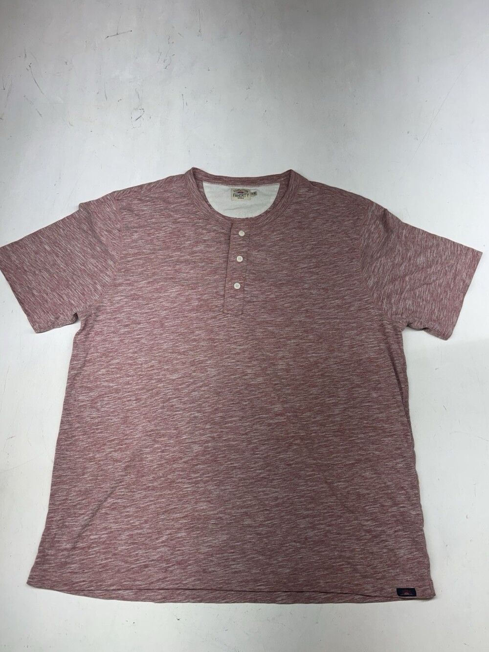 Faherty Men's XL Henley Shirt Pink Heathered Short Sleeve Soft Cotton Preppy